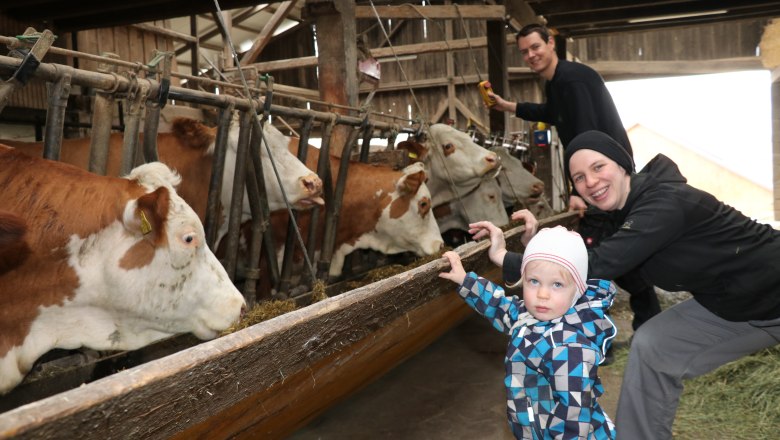 Familie Büchinger im Stall, © Fam. Büchinger